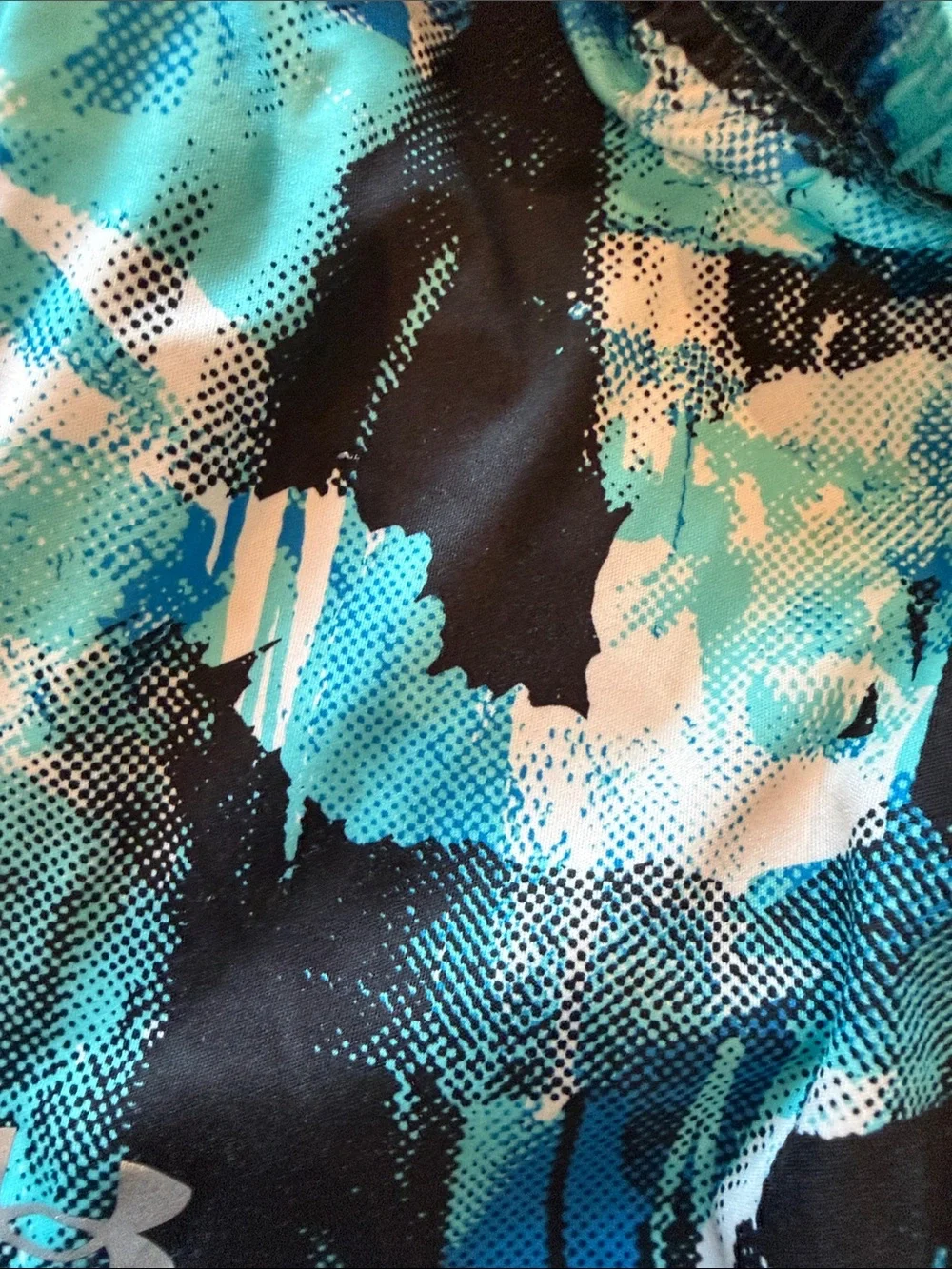 Under Armour Kids Gray Tee with Black & Teal Patterned Swim Trunks